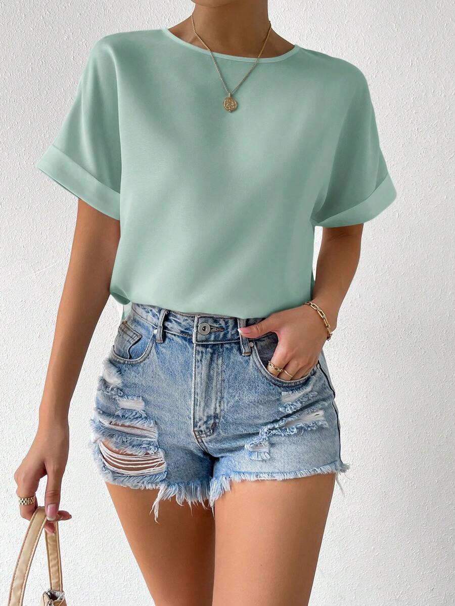 SHEIN Essnce Camisa de verano casual de manga corta y unicolor
