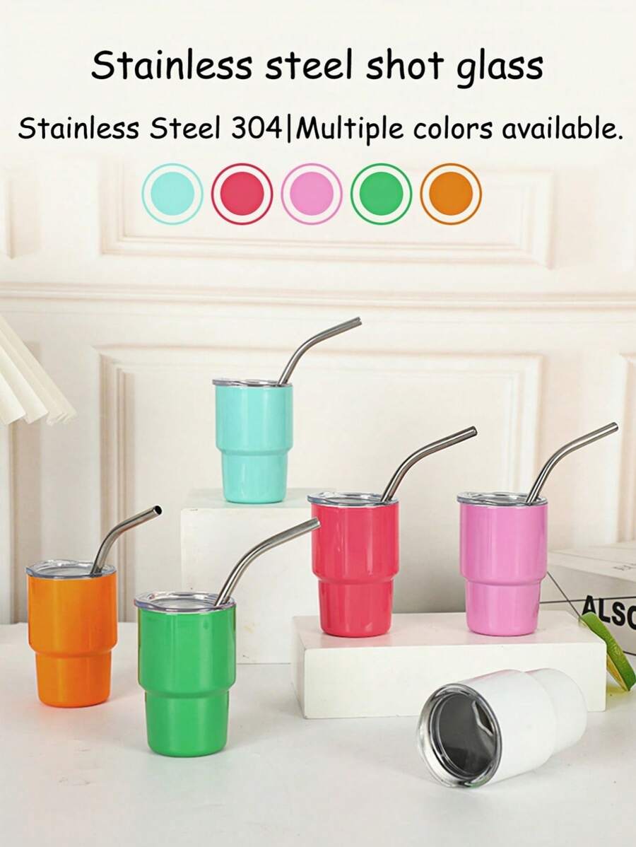 1pc/2pcs/6pcs Stainless Steel Double-Layer Sublimation Mini Tumbler Coffee Cup With Lid And Straw Water Cup Double-Layer Vacuum Insulated Cup Suitable For Bars, Clubs, Restaurants, Families, Party Supplies