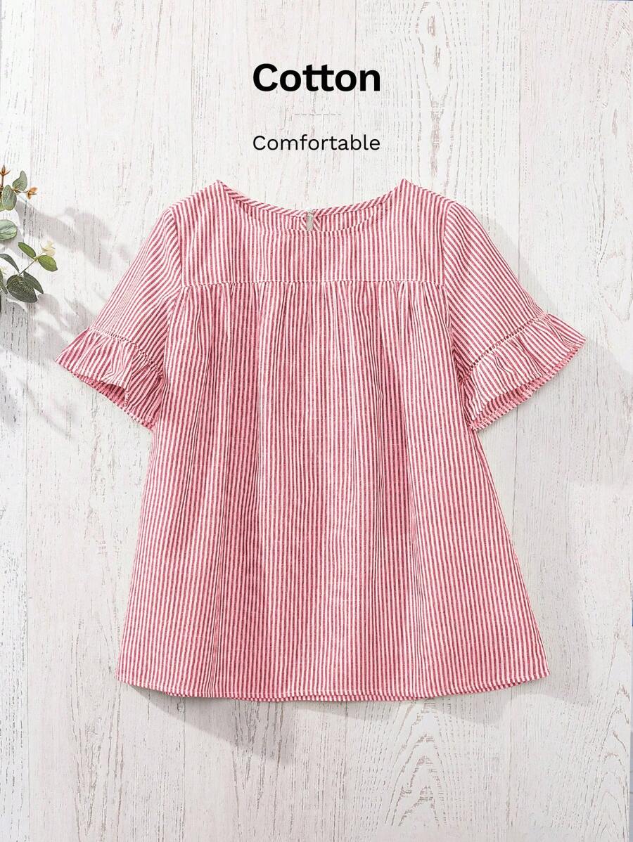 Rusticease Women's Casual Plaid Ruffle Short Sleeve Loose Blouse, Summer Gingham Plaid Linen Country Outfits Women
