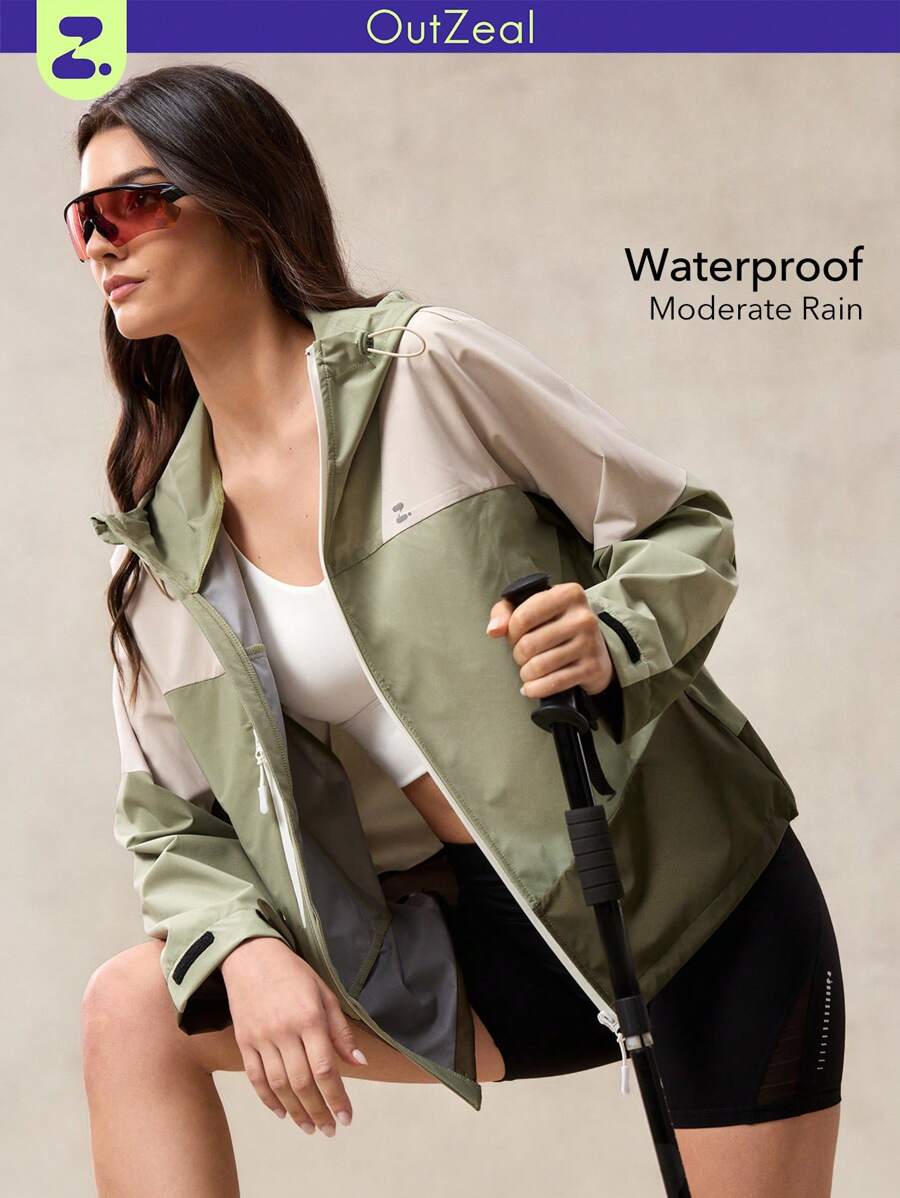 OutZeal Women's Long Sleeve Zip Front Hooded Raincoat, Multi-Color Jackets