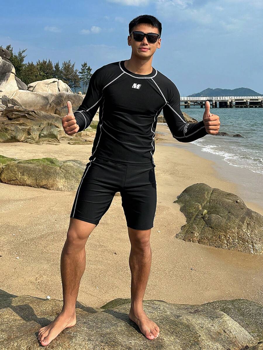 DAZY Conjunto vacacional de playa con estampado de letras de verano, hawaiano