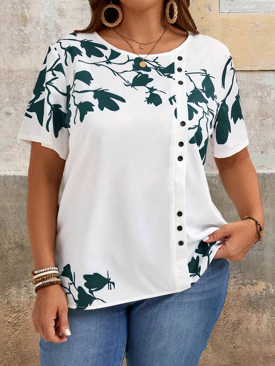 EMERY ROSE Blusa con estampado floral tallas grandes, de moda para el verano