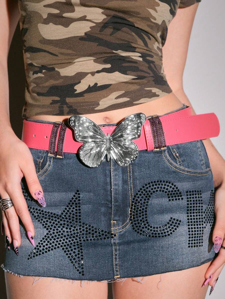 ROMWE Kawaii 1 pièce Ceinture large pour femmes avec boucle décorée de papillon rose, accessoire de robe polyvalent