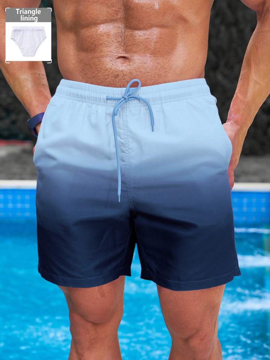 Surfspeed Shorts de playa para hombres con cintura con cordón, bolsillos y estampado degradado de colores (estampado con corte irregular), modelo hawaiano