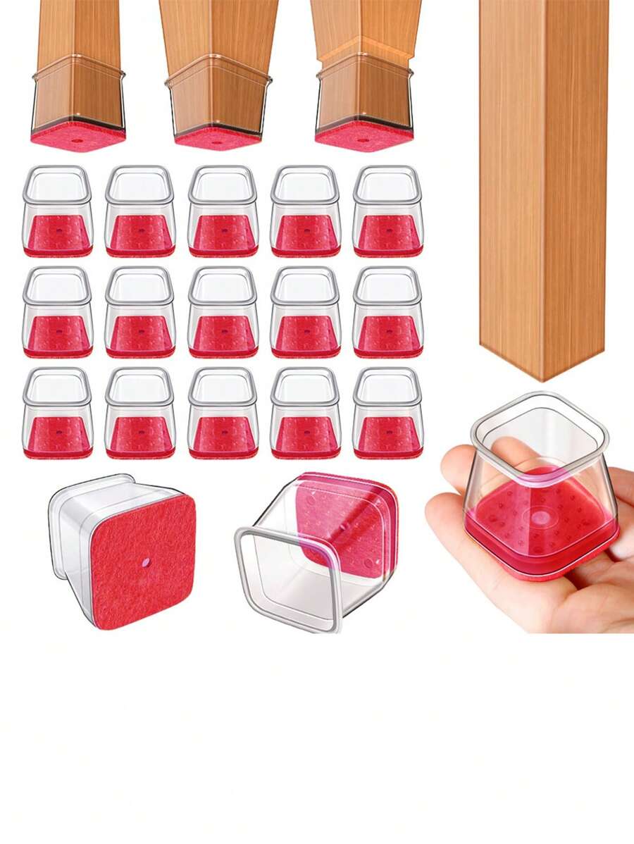SHEIN 4/8/16/24 piezas Protectores cuadrados para patas de silla, almohadillas para muebles en pisos de madera dura, deslizadores de muebles para patas de silla, protectores rectangulares para sillas, tapas de silicona para patas de silla, que protegen eficazmente el piso y las patas de la mesa