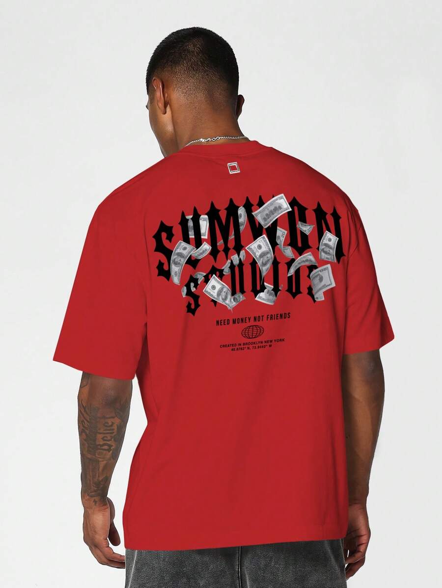 SUMWON Streetwear Money Print T-Shirt Brooklyn Created Statement Urban Casual Loose Fit Oversized Dollar Bills Graphic Design Fall Winter Collection