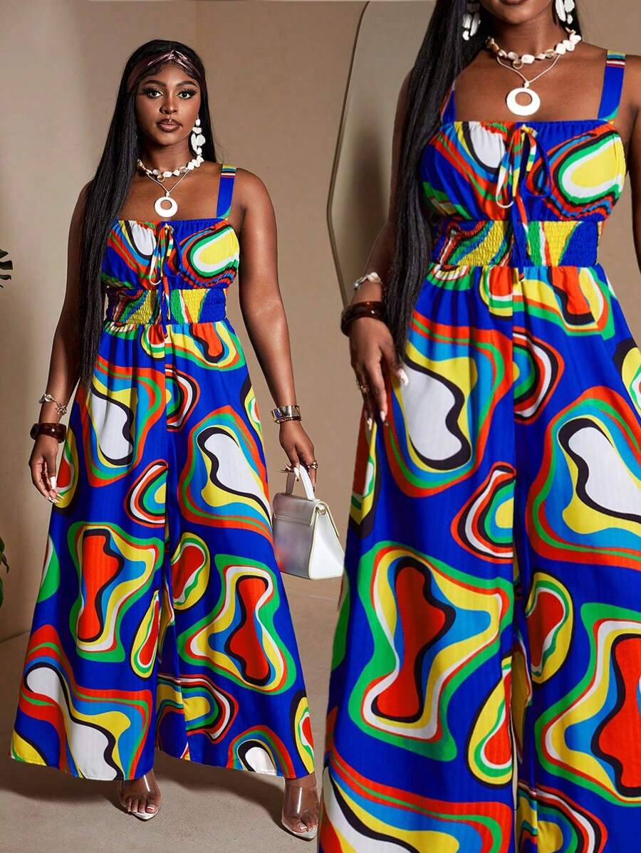 Maweii Tuta oversize da donna con stampa, spalline larghe ed elastico in vita, stile vacanze estive