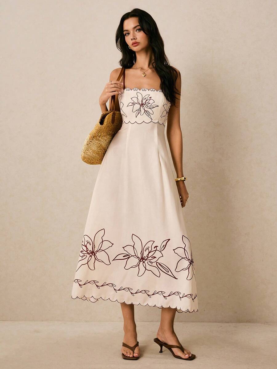 Poéselle Abiti da donna ricamati e con stampe, abiti con schiena scoperta e lacci, abiti boho da resort, abiti da donna con stampa floreale, abiti casual con spalline sottili per vacanze, outfit da concerto country per donne, abbigliamento da festival streetwear
