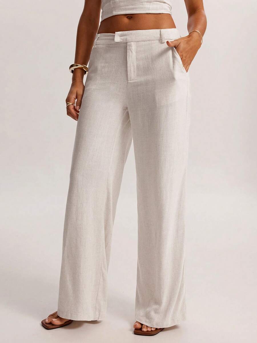 SHEIN BAE Women Plain Pocket Straight Leg Loose Casual Pants, Versatile Business Casual Woman,Cargo Pants
