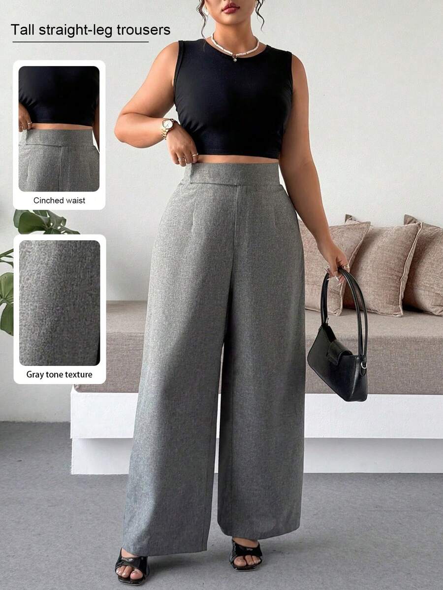 SHEIN Tall Pantaloni ampi e morbidi con vita asimmetrica per taglie comode, versatili, casual e adatti per il pendolarismo quotidiano