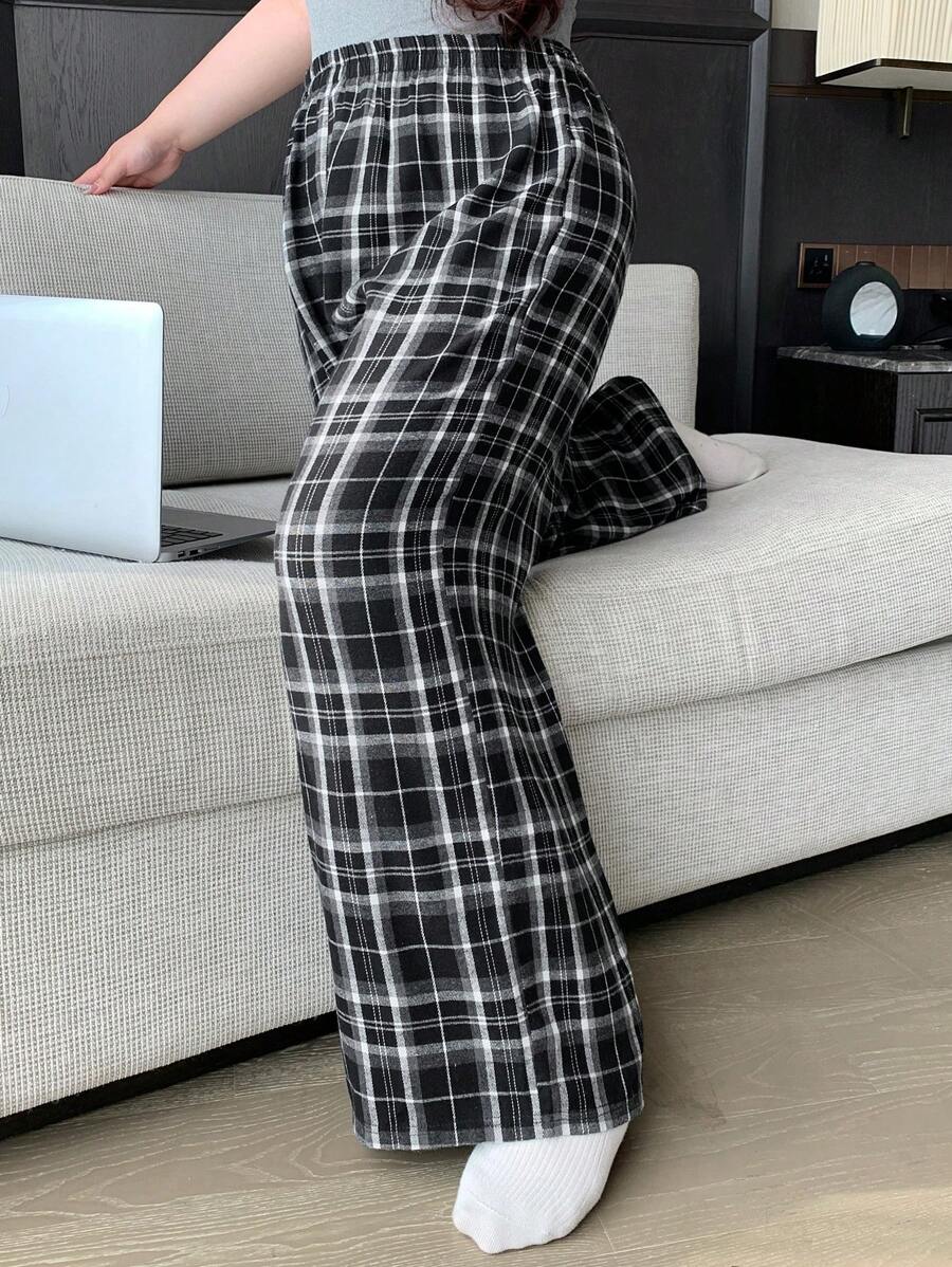 Dazy Plus Pantalones de pijama de talla grande con cintura elástica, estampado de tartán y diseño holgado, para todas las estaciones