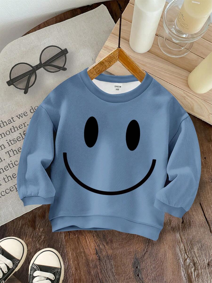 SHEIN Baby Boy Casual Loose Fit Soft Knit Crew Neck Pullover Hoodie Sweatshirt, Suitable For Autumn/Winter