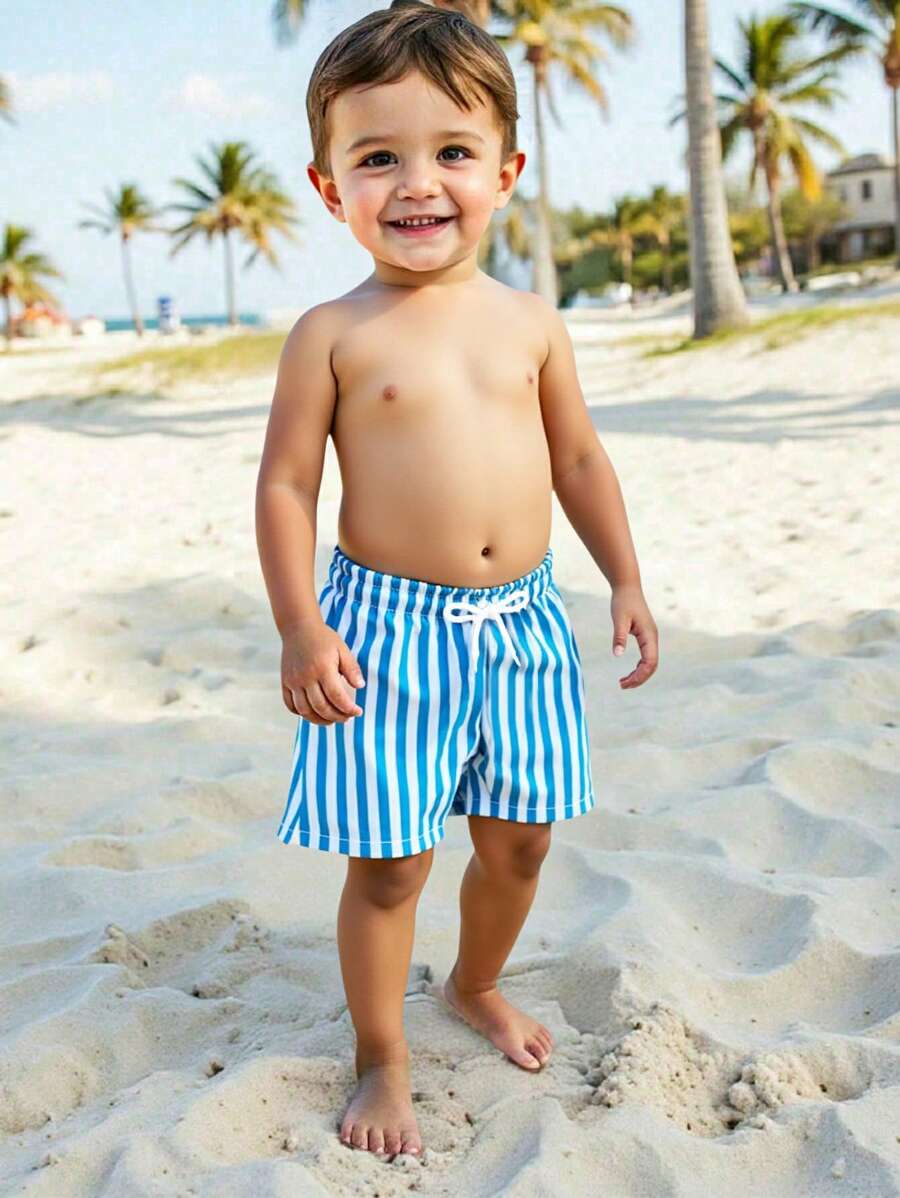 SHEIN Baby Boy Casual Gestreepte Zwembroek met Trekkoord Taille, Zomer