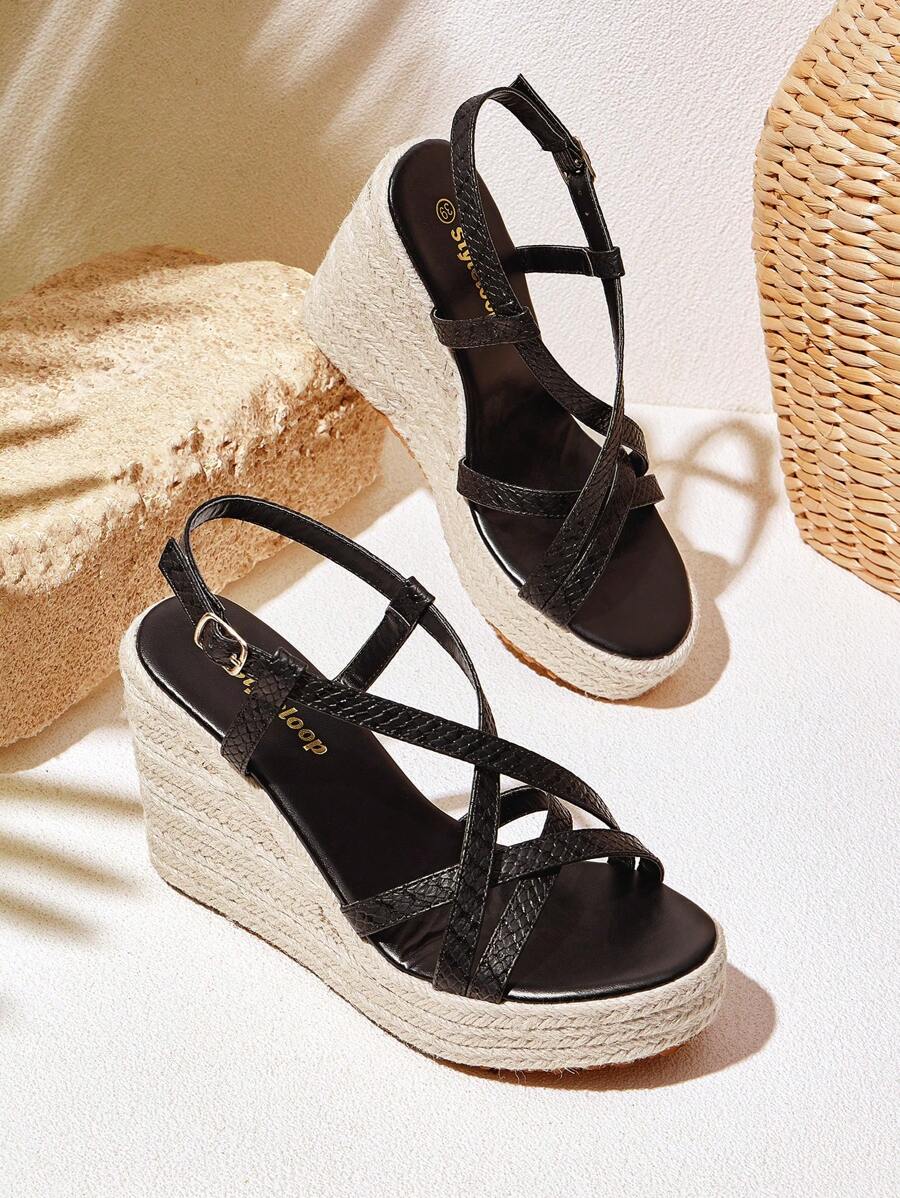 Styleloop Rope Woven Platform Wedge Sandals, For Party, Wedding, Daily Wear, And Holiday