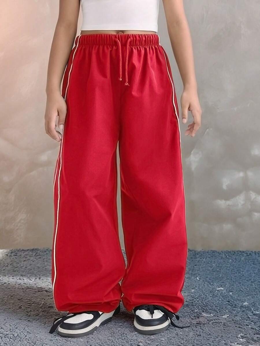 Coolane Kids Ropa de niña preadolescente: pantalones rojos, ropa de vuelta al colegio, ropa a juego mamá e hija, estampado vintage de K-pop, pantalones de chándal de pierna ancha azul marino, pantalones de chándal de fútbol/voleibol, disfraz de Acción de Gracias/Halloween, pantalones de chándal de Navidad, para primavera/otoño/invierno