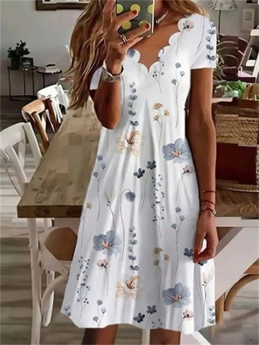 Breezaya Women's Summer Holiday Lace Patchwork Tie-Dye Print Sleeveless Dress