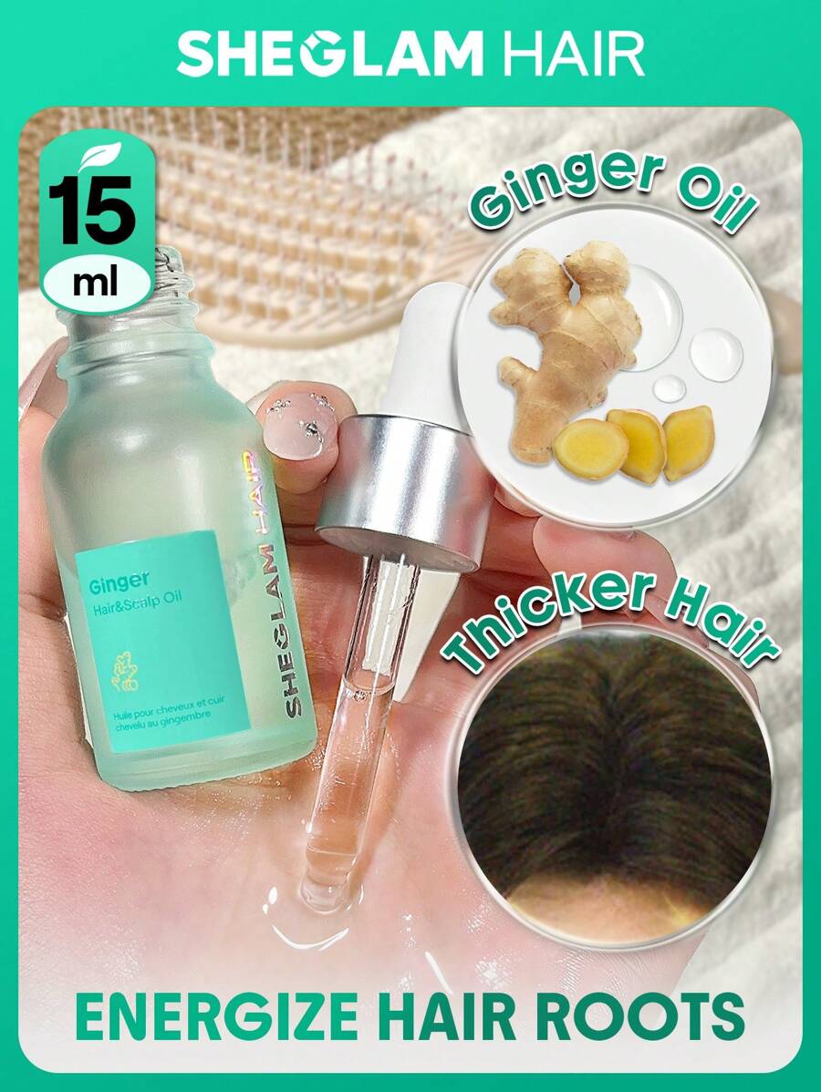 SHEGLAM HAIR Ginger Hair & Scalp Oil-15ml/0.5 Fl Oz,Hair Strengthening Oil,Hair Care Essential Oil,Ginger Oil Hydrating Oil Serum,Nourishes Hair Follicles,Fortifies Hair Roots & Boosts Natural Shine,Enriched With Ginger Oil,Olive Oil & Jojoba Oil Suitable For Weak And Shedding Hair Makeup Beach Y2k Travel Camping School Cosplay Gift Campus Fashion