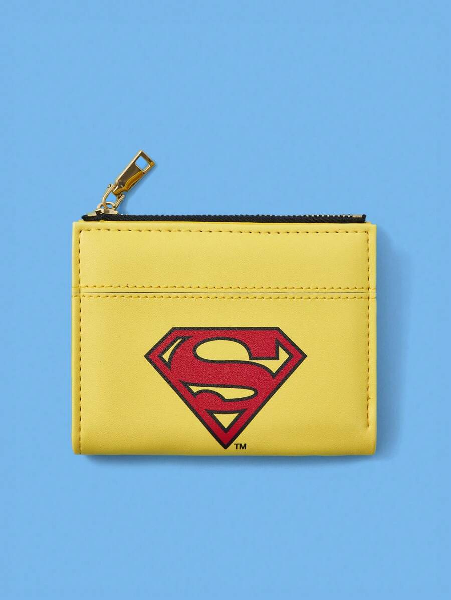 SUPERMAN X SHEIN Fashionable Yellow Geometric Pattern Short Wallet