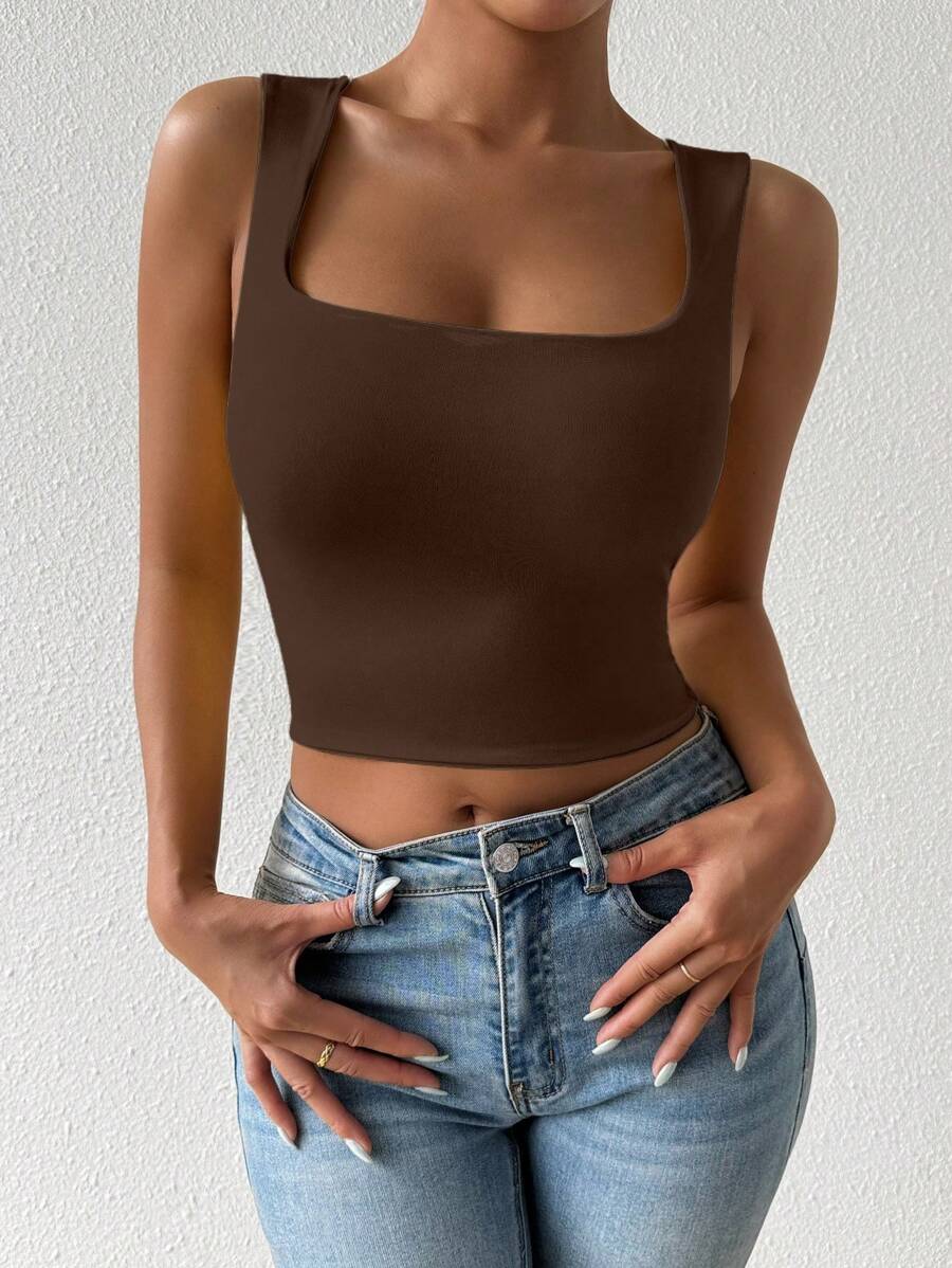 Chiquease Camiseta de tirantes sin mangas ajustada de unicolor, top corto de verano