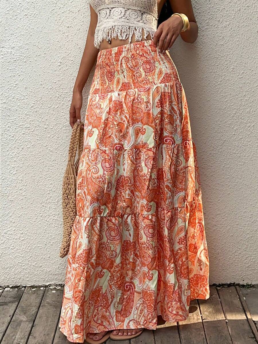 Sunnyshic Jupe longue imprimée bohème pour femmes, porter casual pour les vacances et la vie quotidienne, printemps/été