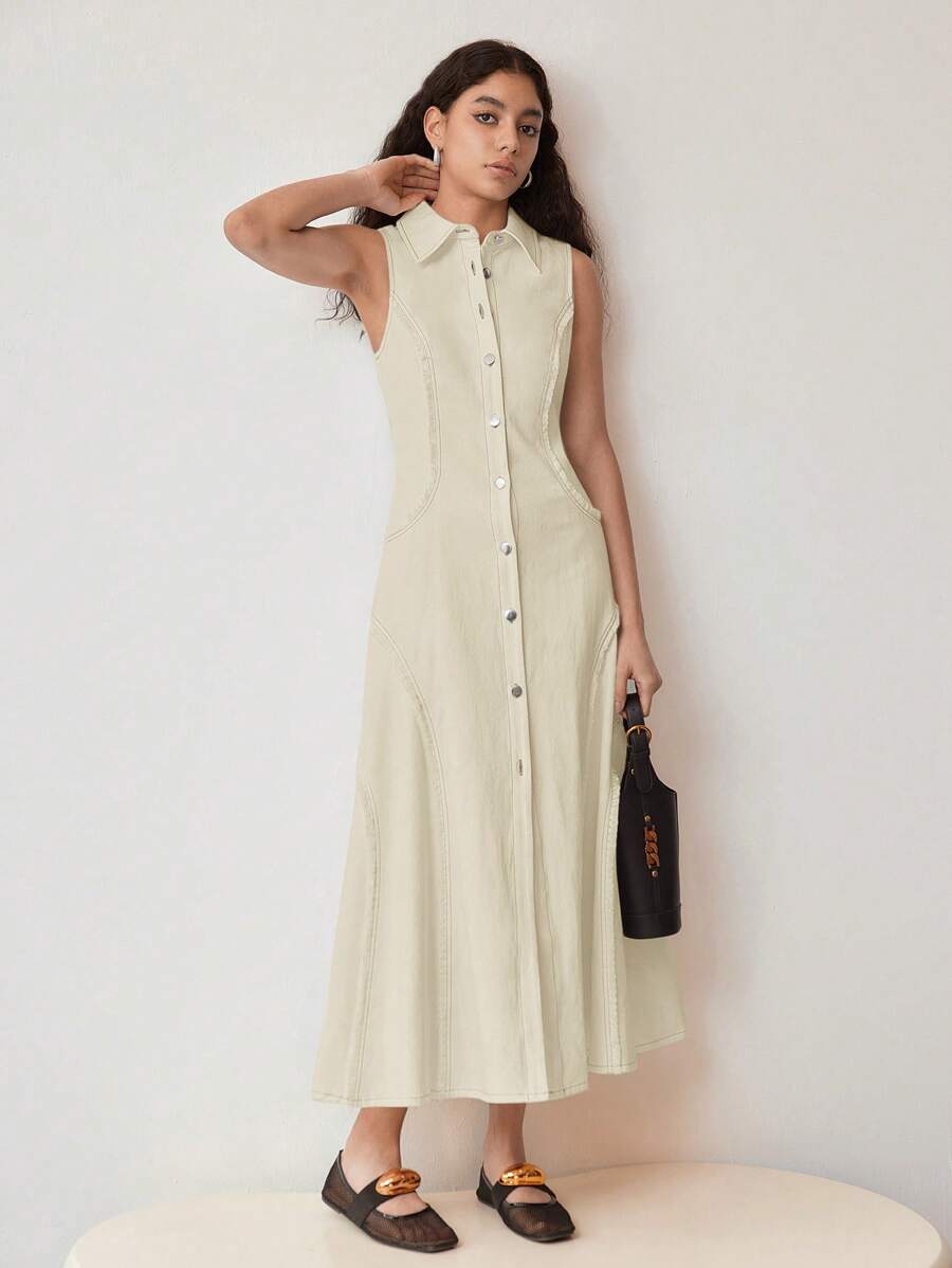 MOTF STUDIO VESTIDO CON CORTE SESGADO Y ABOTONADO