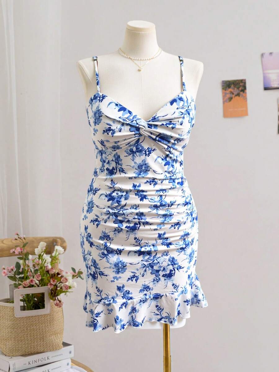 SHEIN VCAY Vestito a scivolo con stampa floreale elegante su tutto il capo, per taglie comode