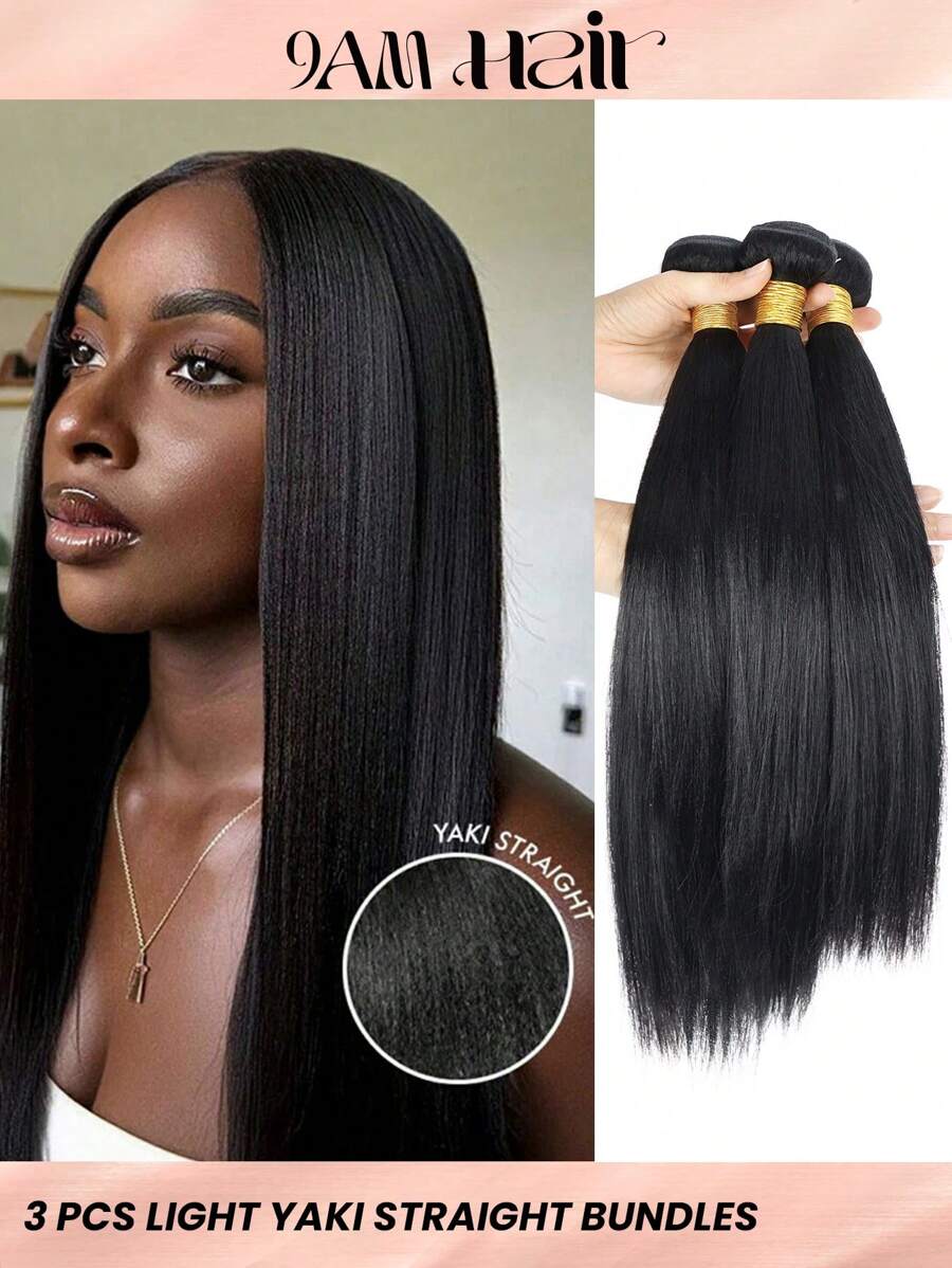 Licht Yaki Straight Human Hair Bundels 3 Stuks Bundels 100% Onbewerkte Braziliaanse Virgin Remy Dubbele Wefts 18 20 22 Inch Zijde Yaki Straight Human Hair Extensions Natuurlijke Kleur Voor Vrouwen