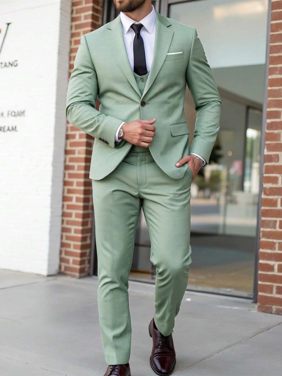 Manfinity Homme Ensemble de blazer et pantalon grande taille pour hommes, avec col châle unicolore, manches longues, pour le travail et les déplacements professionnels