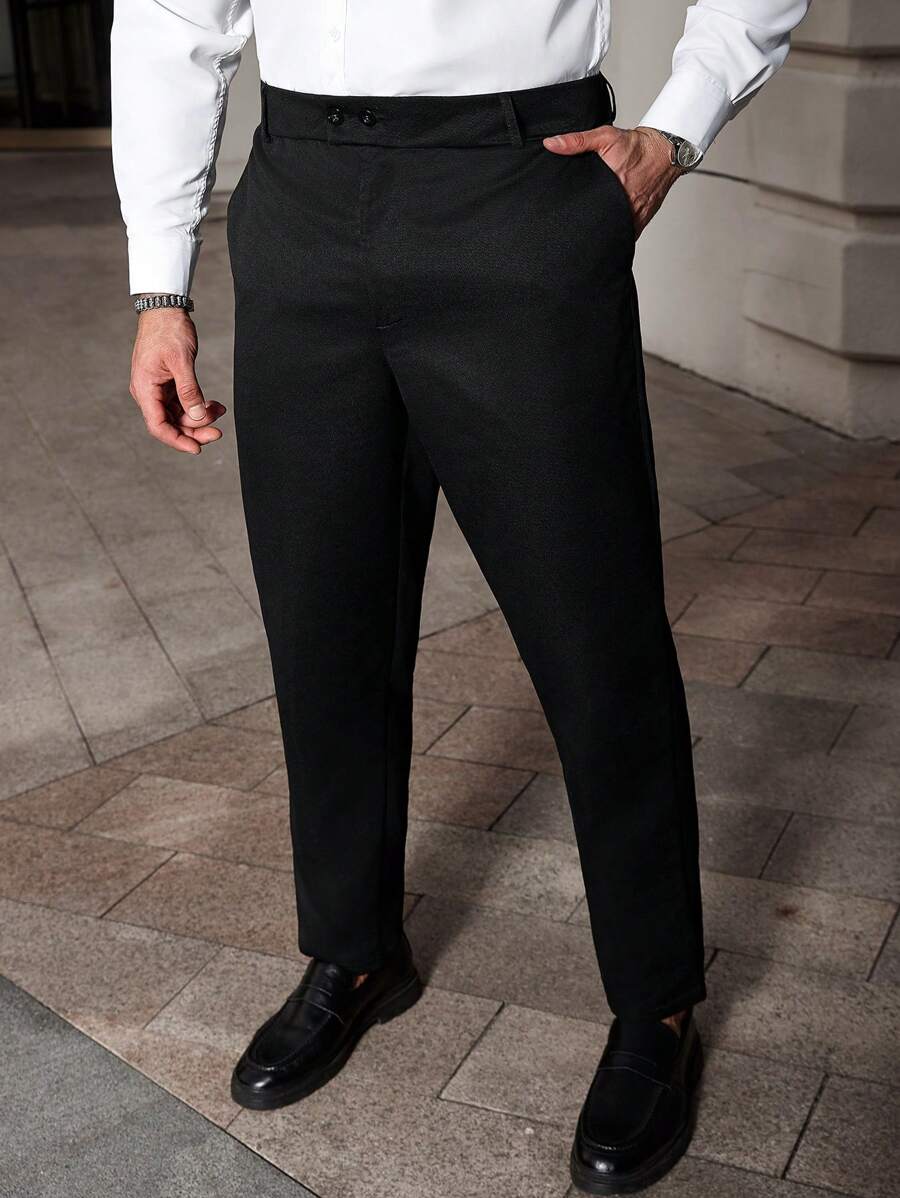 Manfinity CasualCool Pantalones de unicolor con bolsillos y presillas para cinturón, pantalones casuales de verano para hombre de talla grande