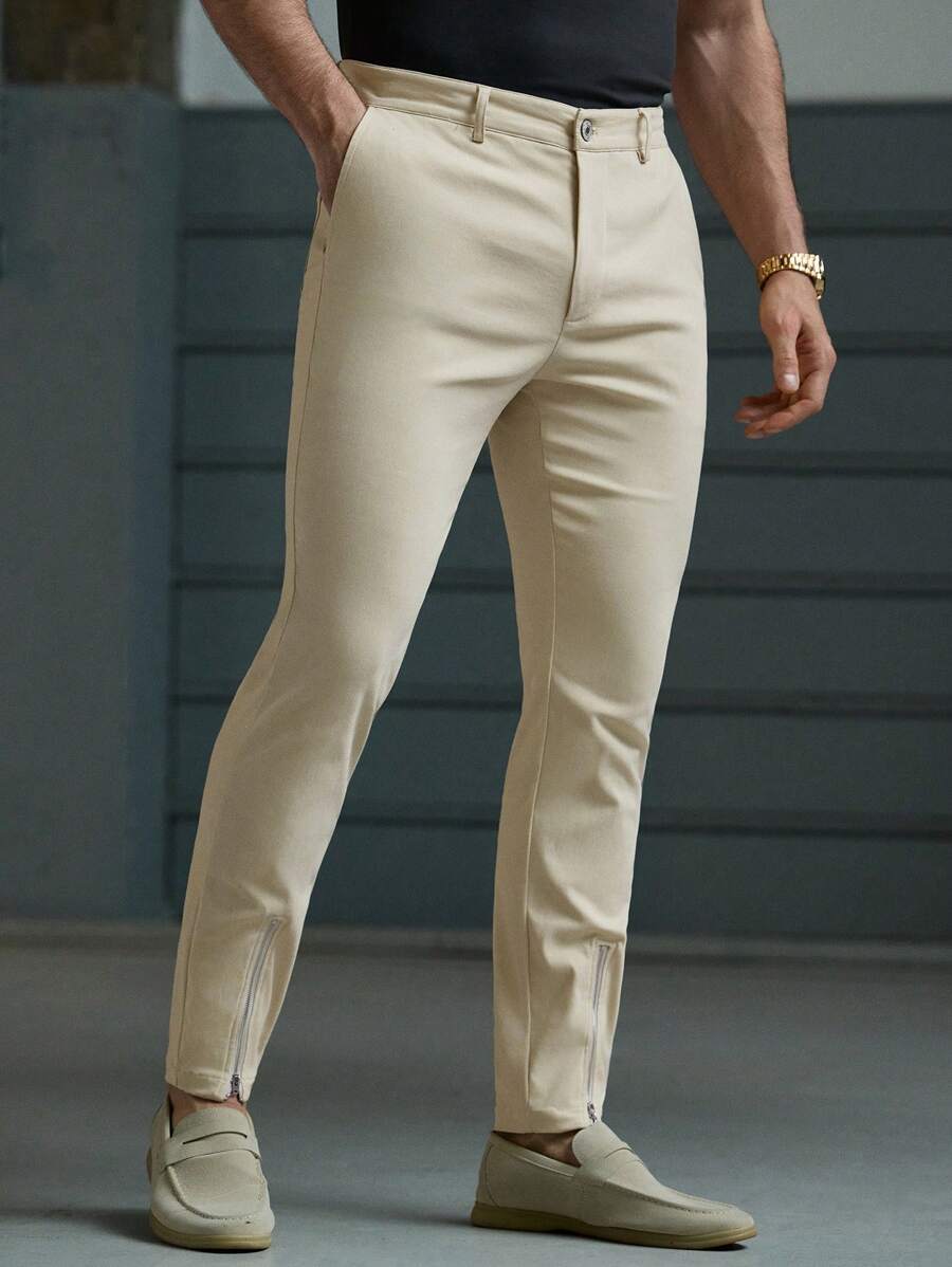 Manfinity BRENVOR Men's Casual Woven Loose Fit Solid Color Elastic Waist Straight Leg Pants, Daily Young Wear