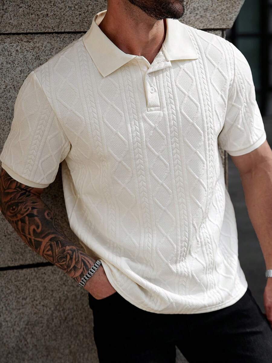 Manfinity CasualCool Camisa polo de manga corta casual con textura talla grande para hombre, de verano