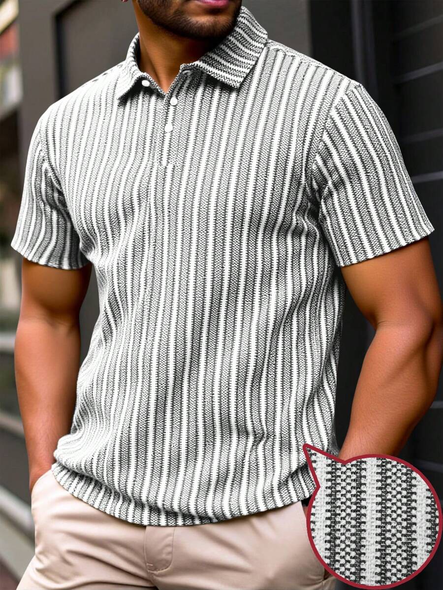 Manfinity Homme Camisa polo casual de manga corta a rayas para hombres de talla grande para el verano y el uso diario
