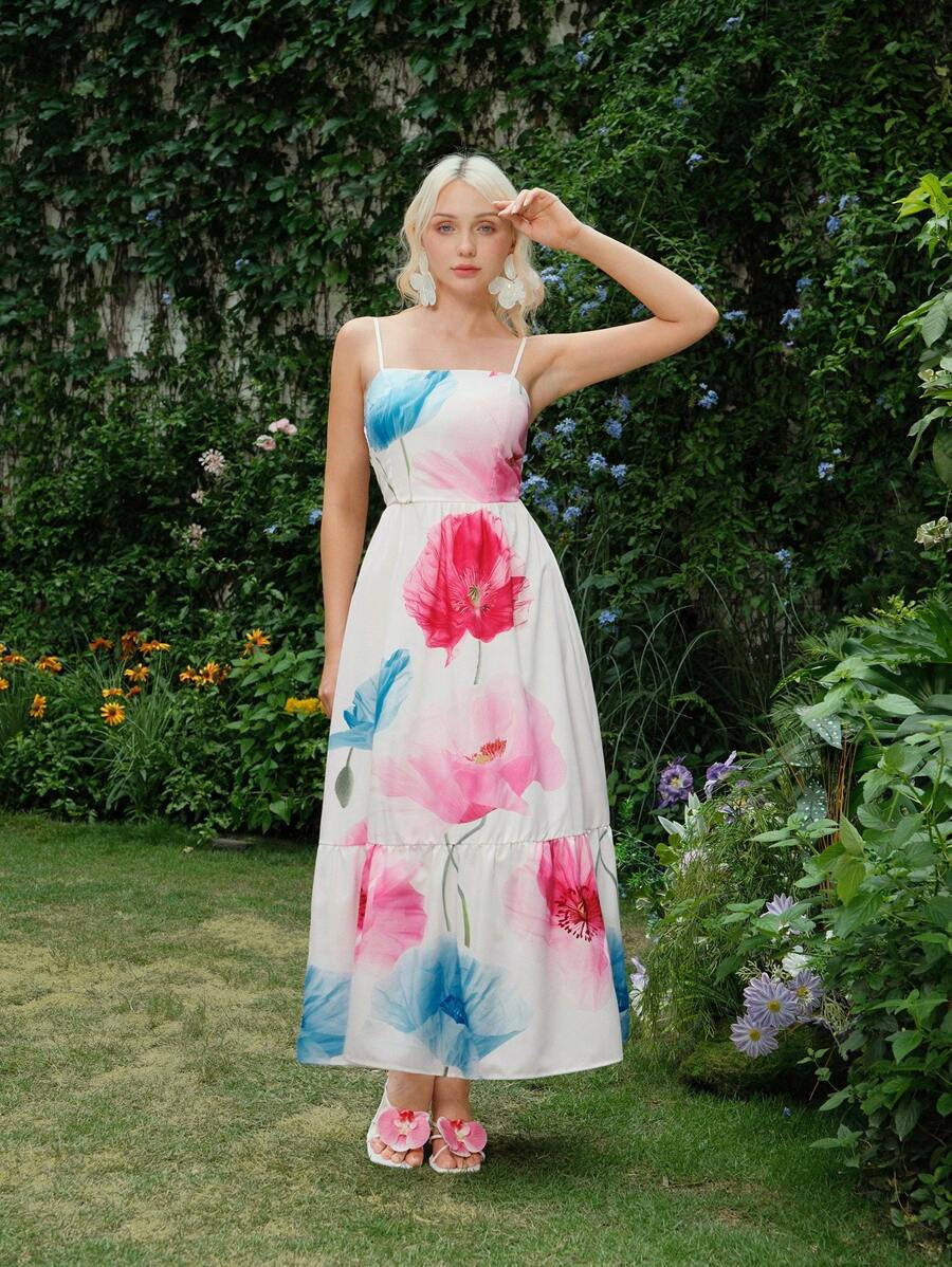 SHEIN MOD Abito elegante senza maniche con stampa floreale, adatto per le vacanze