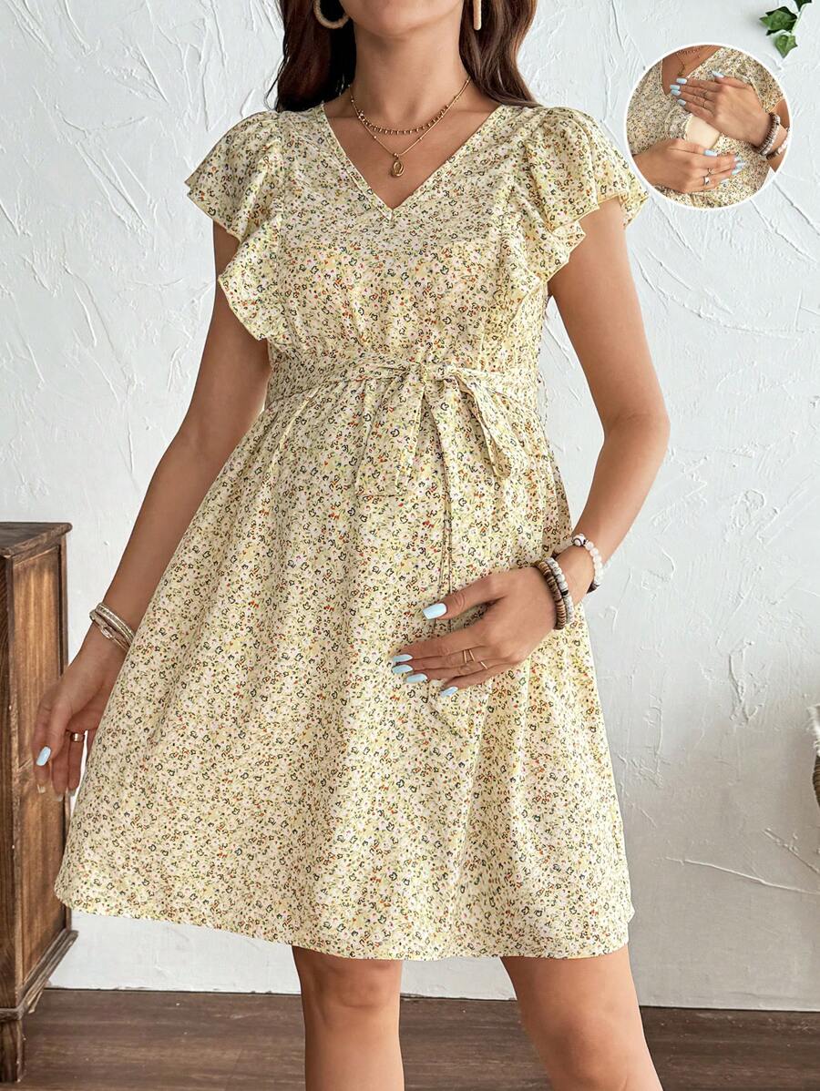 SHEIN Vestido casual de flores para vacaciones, de maternidad y lactancia