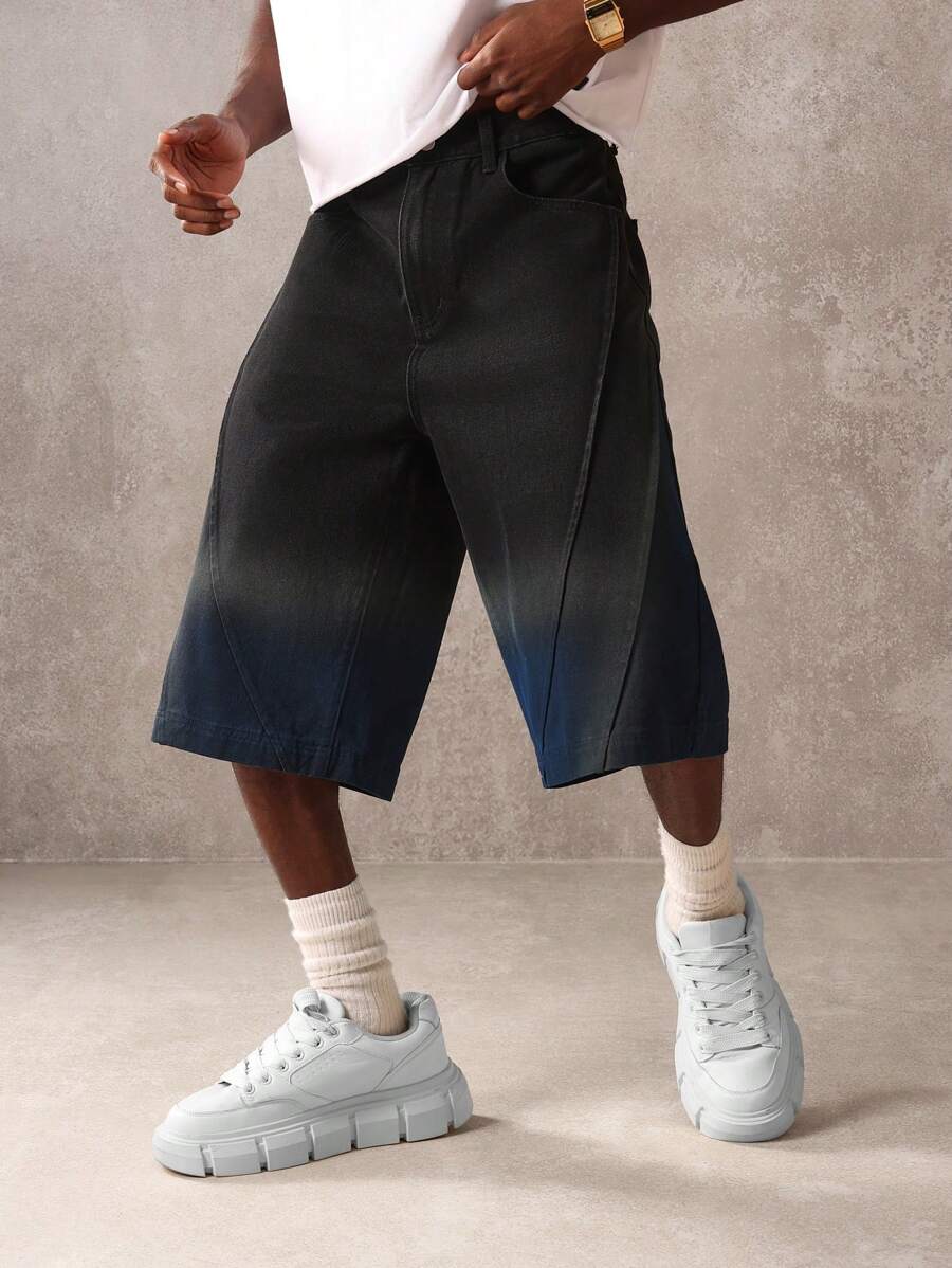 SUMWON Wide Leg Denim Jorts Bermuda Length Relaxed Fit Summer Festival Baggy Knee Length Urban Fashion Streetwear Skater Style Casual Bottom