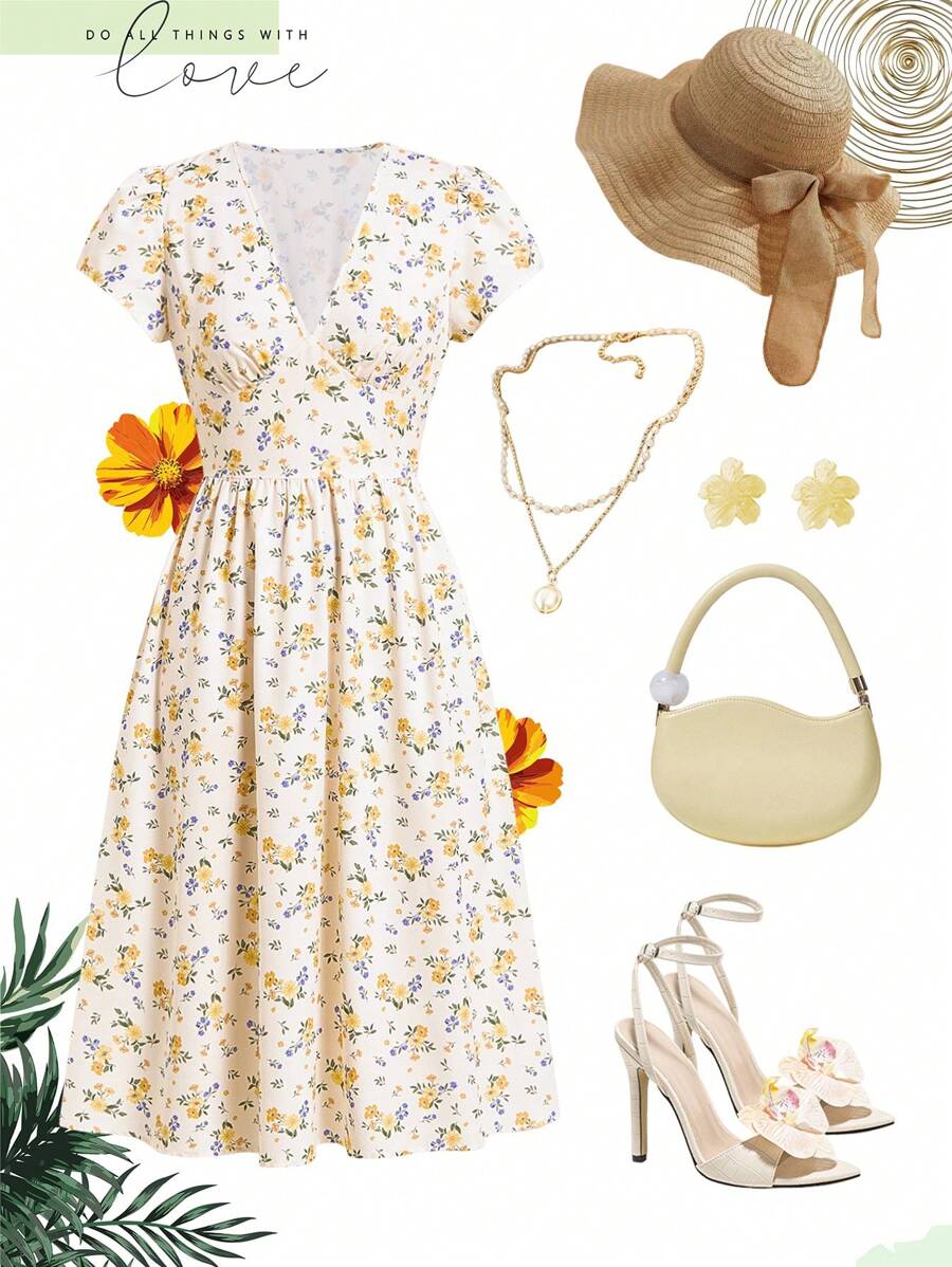 Ellevyn Vestido de verano casual con estampado floral de margaritas para mujeres