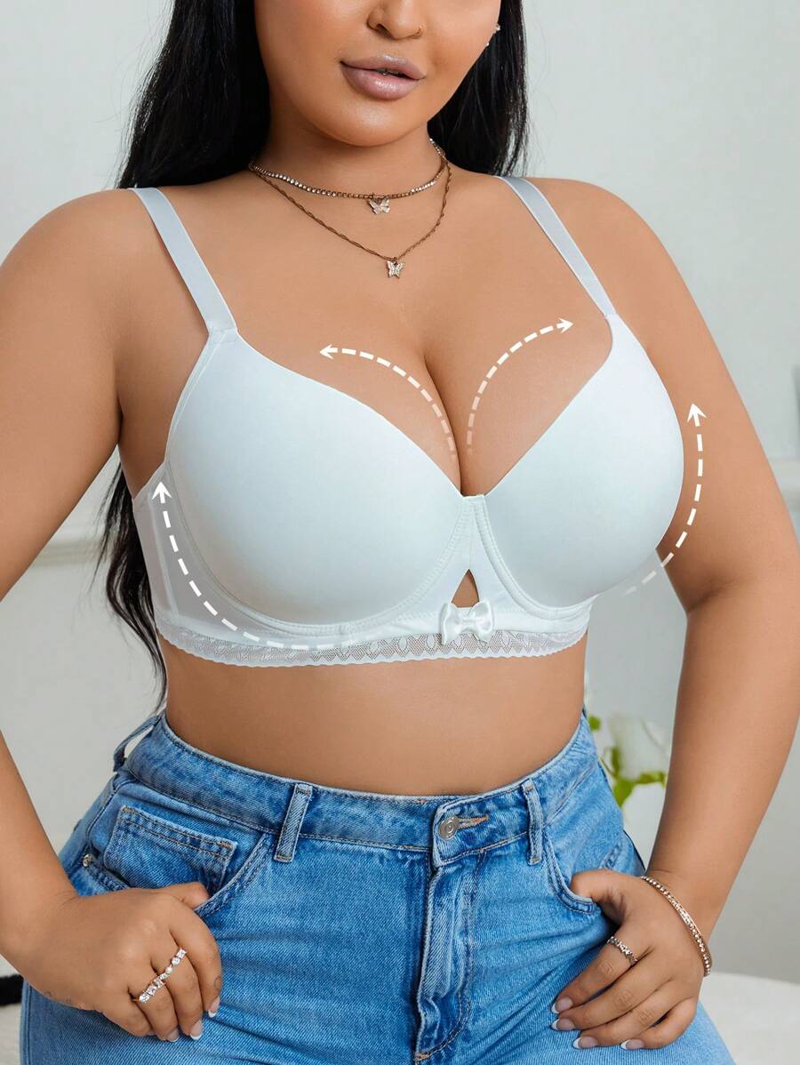 SHEIN 1 pieza Sujetador de encaje y malla con aros de soporte para tallas grandes