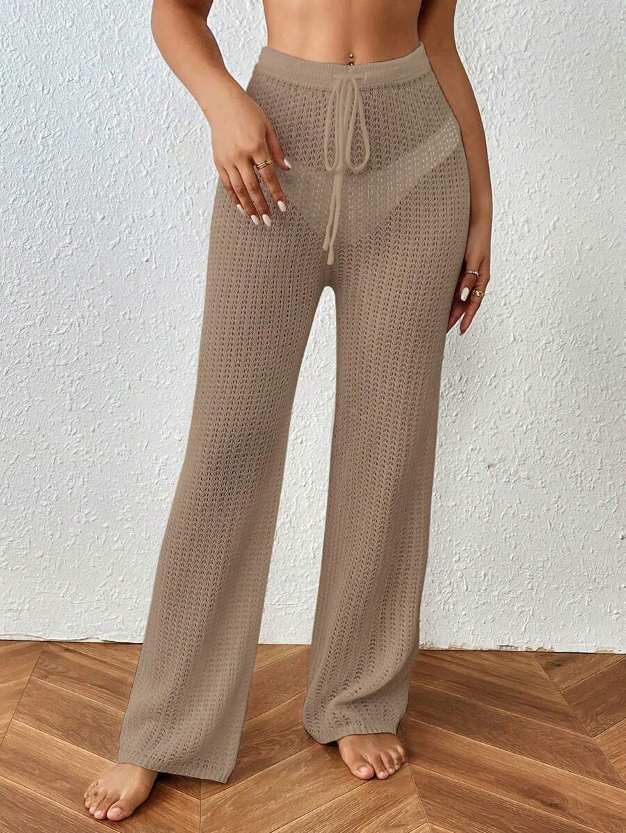 SHEIN Swim Pantalon couvre-tout pour femmes de couleur unie, avec design à lacets et à découpe ajourée