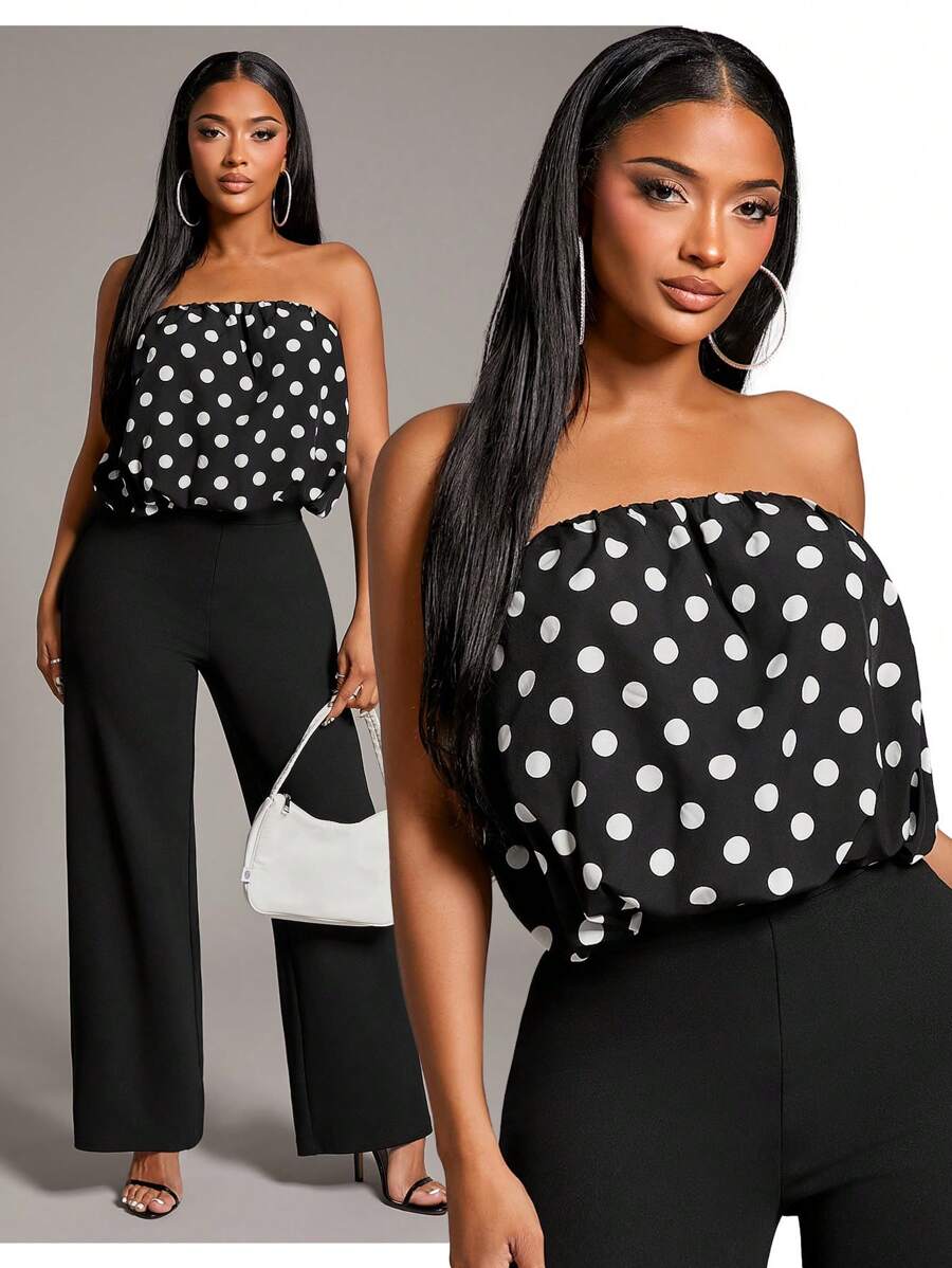 SHEIN SXY Top a fascia con stampa a pois alla moda per donna, abbigliamento da vacanza estiva