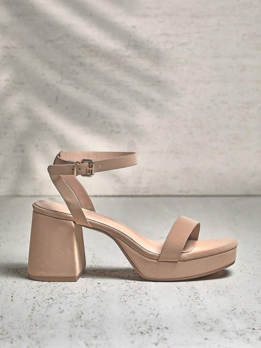 SHUZIA Sandalias con plataforma y tacón de bloque estabilizado, cinta contorneada y diseño minimalista cubista en color beige topo, aprobadas por podólogos para exploraciones urbanas. Reviviendo el estilo Y2K.