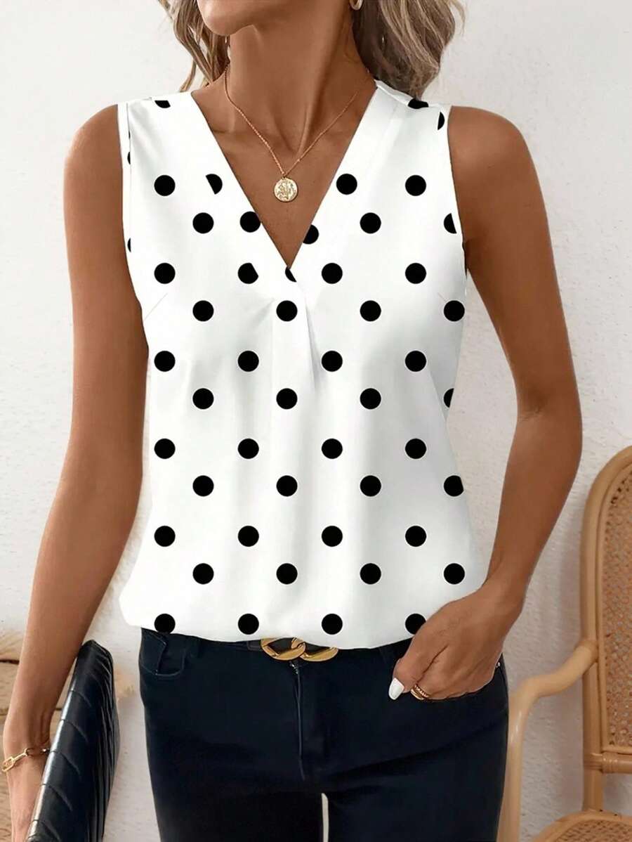 SHEIN Clasi Camiseta de tirantes informal con cuello en V y estampado floral para mujer