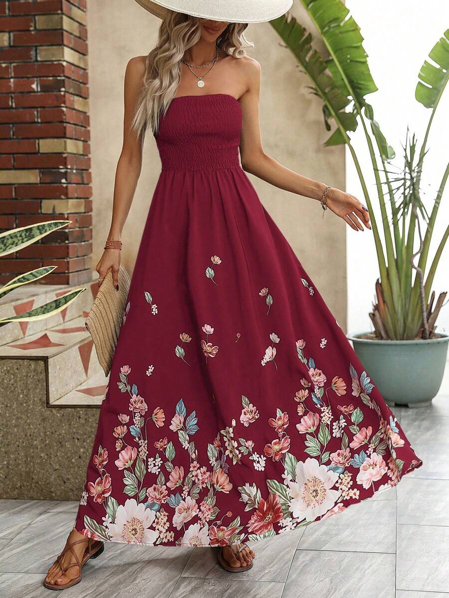 Breezaya Floral Print Tube Dress Maxi Vacation Beach Outfits Women