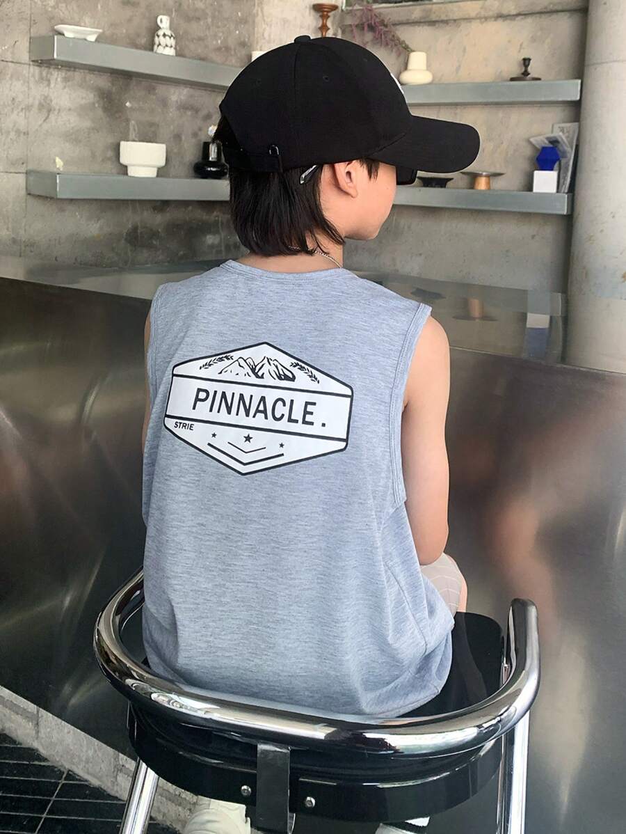 SHEIN Tween Boys' Casual Graphic Print Sleeveless Vest, Sporty Streetwear Punk Rock Preppy Style For Daily Wear, Party, Music Festival, Suitable For Spring & Summer