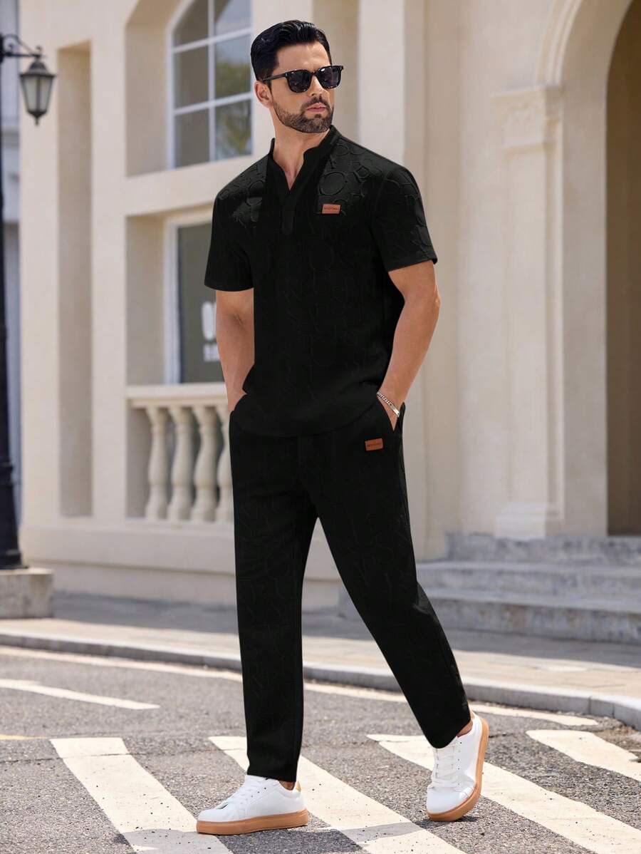Manfinity VCAY Set de 2 camisetas informales ajustadas de punto para hombre, adecuado para el verano
