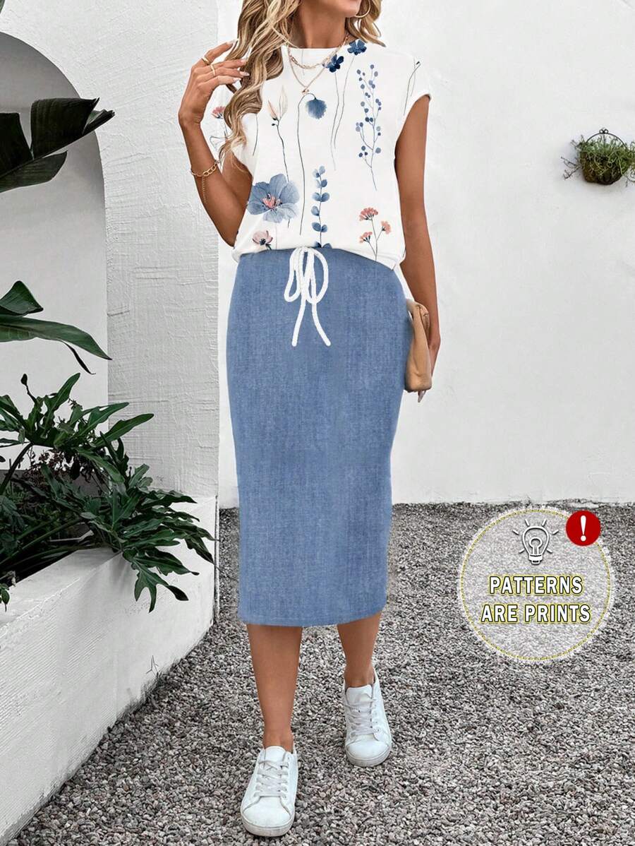 SHEIN LUNE 2 piezas Conjuntos de faldas con textura de verano para mujer