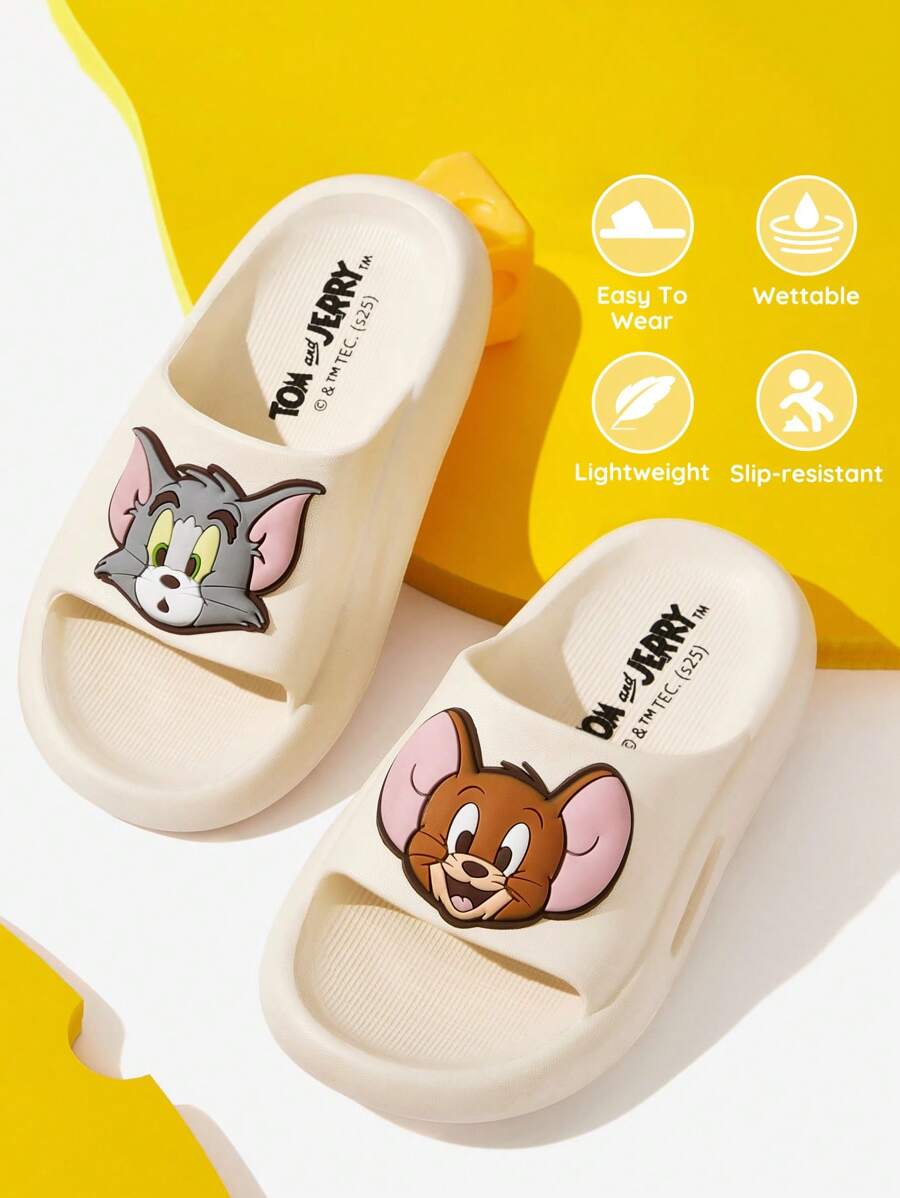 TOM & JERRY X SHEIN Cute Cartoon Graphic White Children's EVA Slippers, Suitable For Toddlers And Kids, For Indoor, Shower Or Outdoor Use, Lightweight, Comfortable And Non-Slip, For Boys And Girls