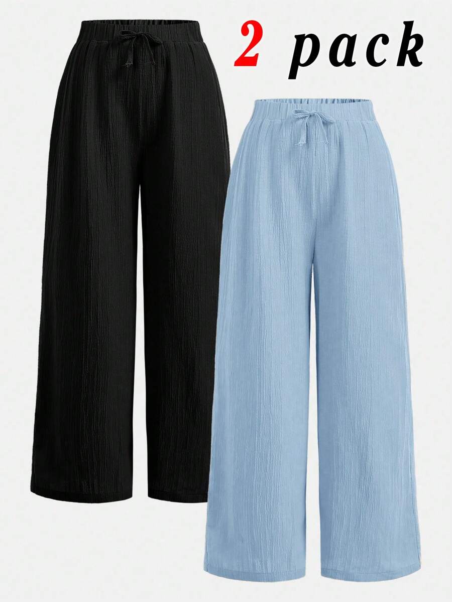 SHEIN Ensemble 2 pièces pour jeunes filles : pantalon large texturé et ample avec nœud papillon, style décontracté et festif