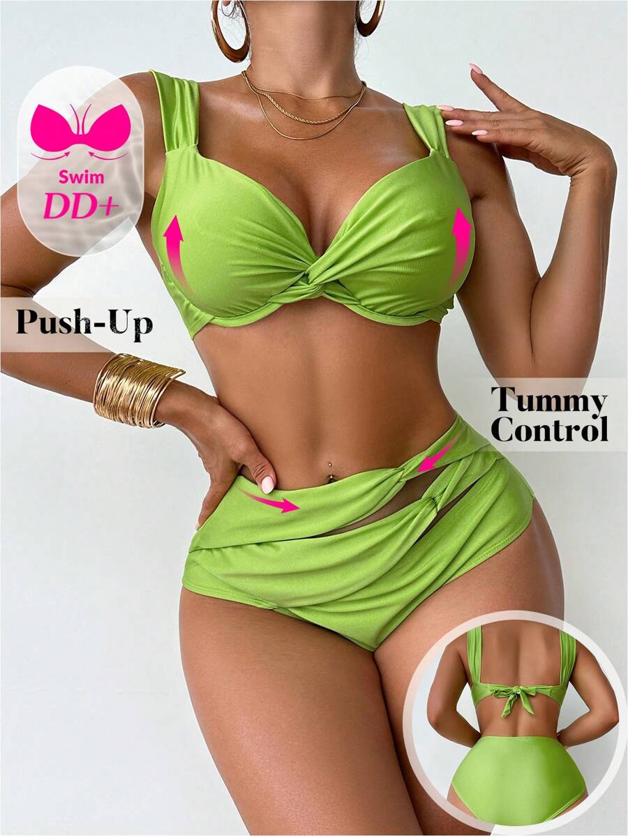 Swim DD+ Ensemble de maillot de bain push-up avec rembourrage et décoration de nœud sexy, tailles DD+