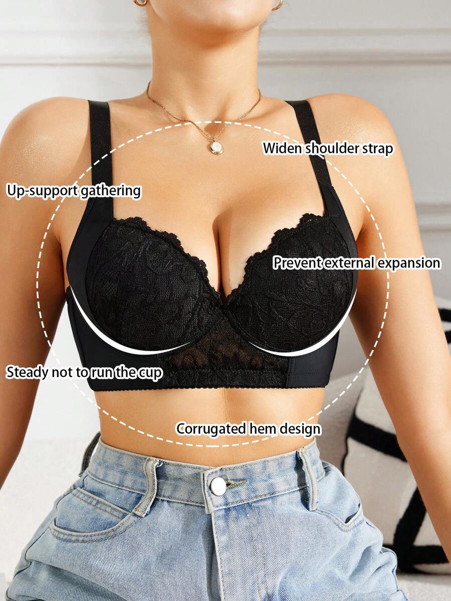 SHEIN 1 pieza Sujetador con aros moldeador de encaje y empalme para mujeres