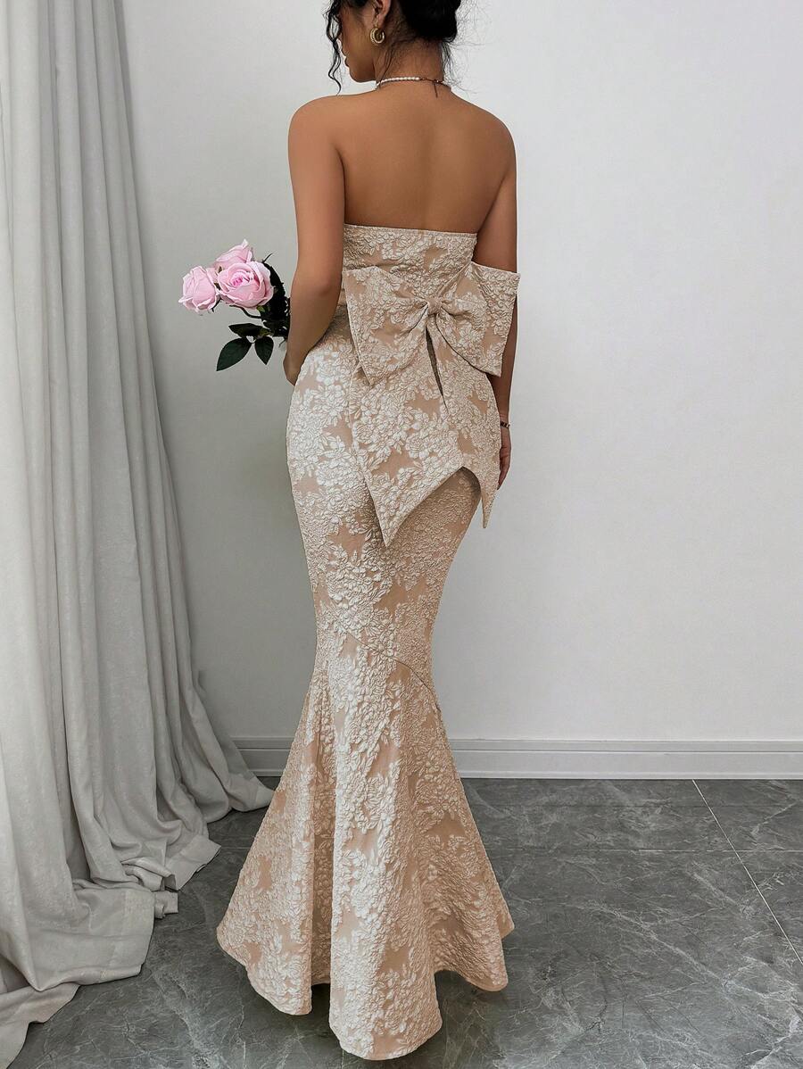 Elenzga Vestido corsé con textura de flores 3D y lazo de mariposa en la espalda